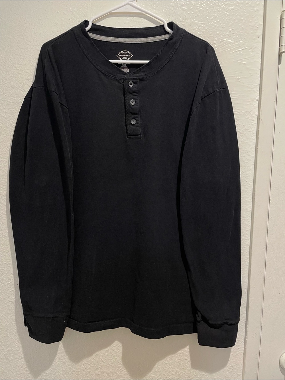 St John's Bay Legacy Henley Long Sleeve Black Shirt Men's Size XXL Pure Cotton